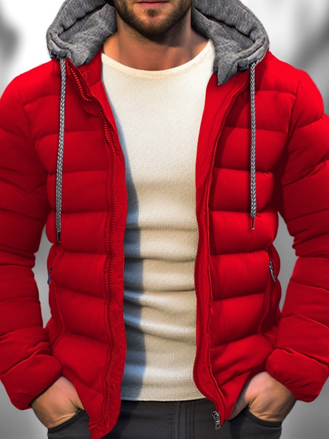 Men's Winter Jacket with Hood | Zipper Closure