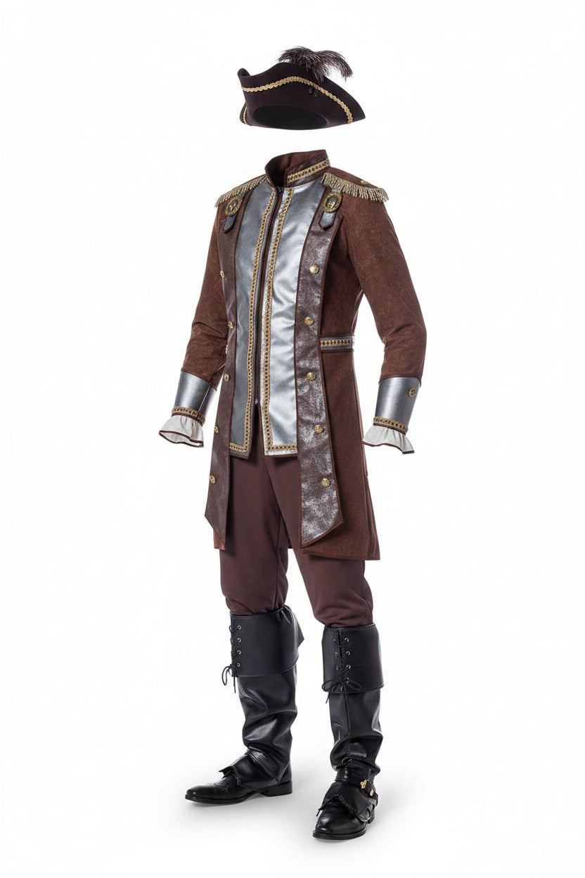 Brown Metallic Pirate Costume Jacket and Pants for Men | Halloween Fancy Dress