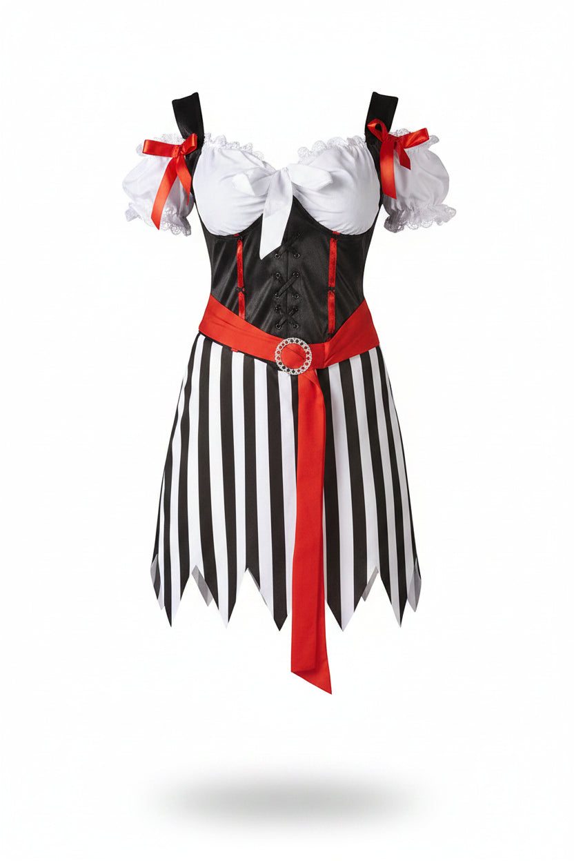 Black and White Striped Pirate Costume Dress for Women | Halloween Party
