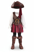 Brown Red Striped Pirate Costume Dress with Hat and Accessories for Girls