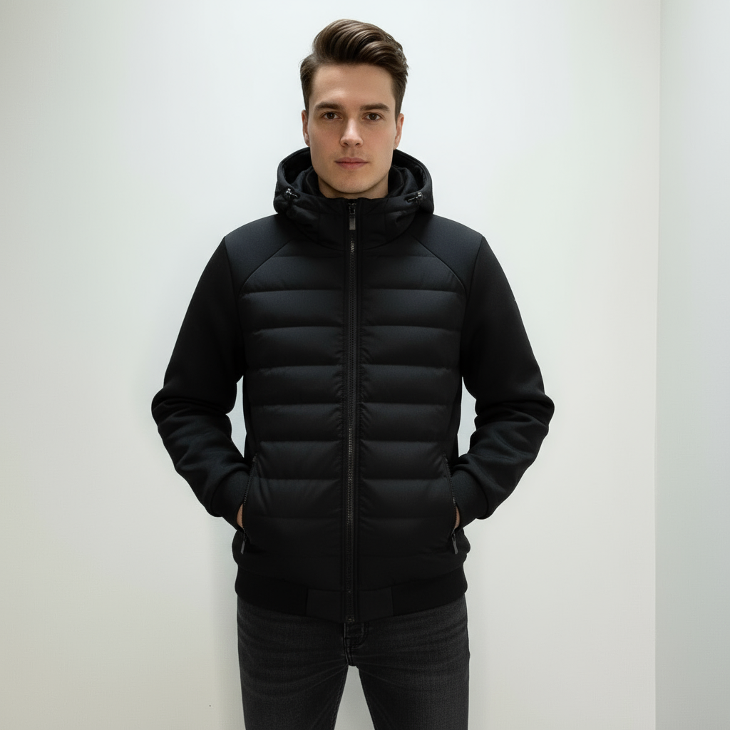 Quilted Lightweight Fitted Hoodie with Attached Hood for Men | Fall Winter
