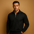 Ribbed Collar Quarter Zip Long Sleeve Polo Shirt for Men | Casual Layering