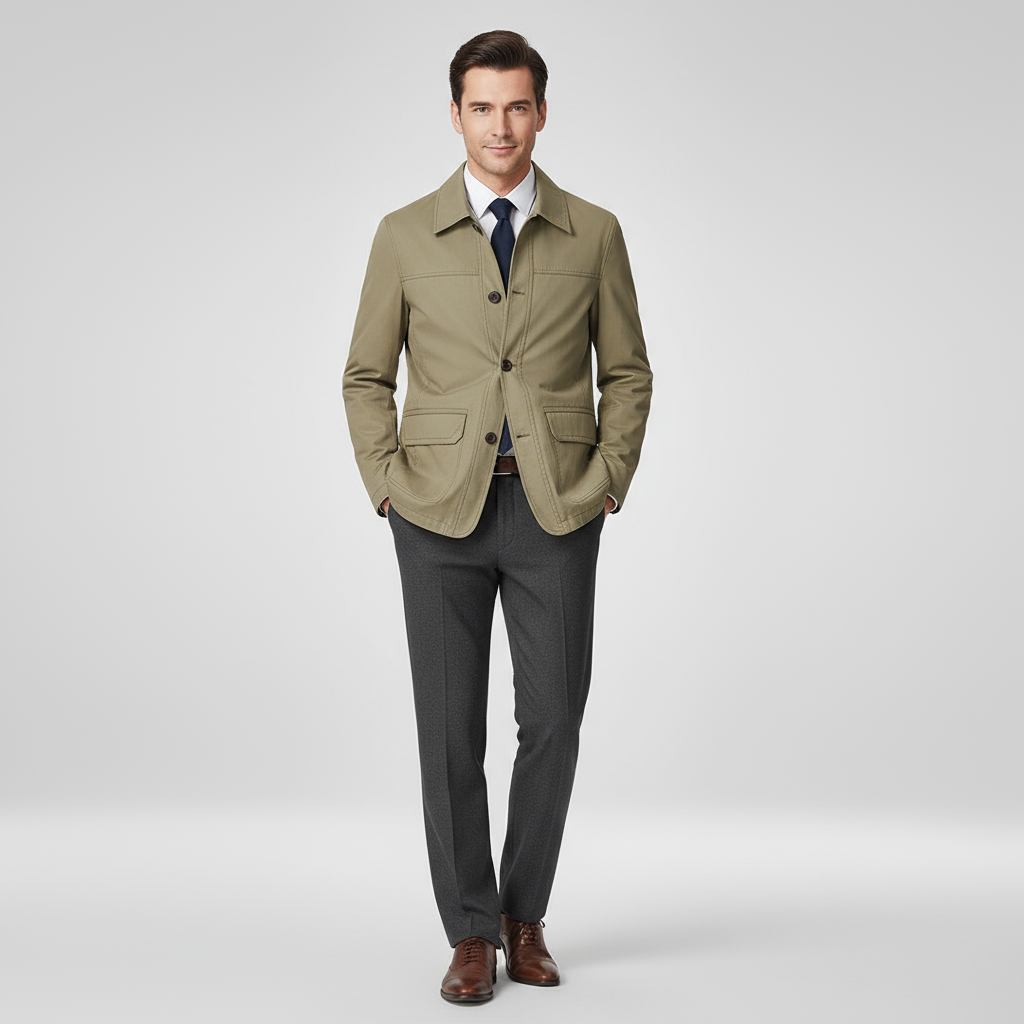 Men's Jacket | Loose Fit with Button Closure for Autumn and Spring
