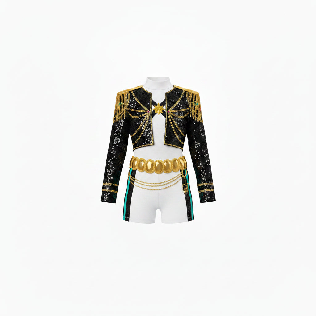 Black White Gold K-Pop Hero Two Piece Costume for Kids | Halloween Fancy Dress