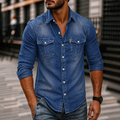 Denim Button Up Long Sleeve Shirt for Men | Flap Chest Pockets Casual Wear