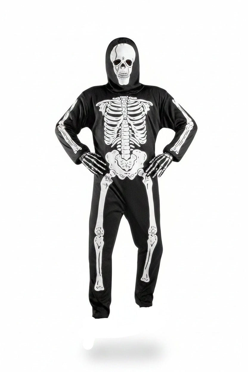 Black Full Body Skeleton Costume with Skull Mask for Boys | Halloween