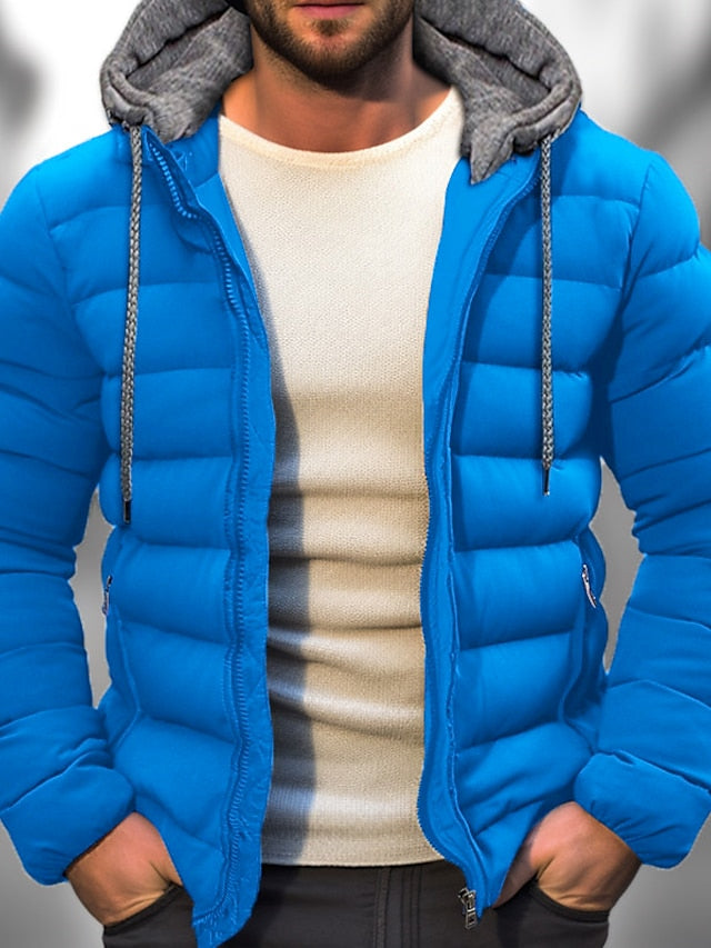 Men's Winter Jacket with Hood | Zipper Closure