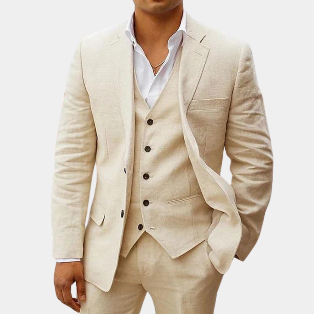 Notch Lapel Three Piece Tailored Suit for Men | Wedding Ceremony Formal Wear