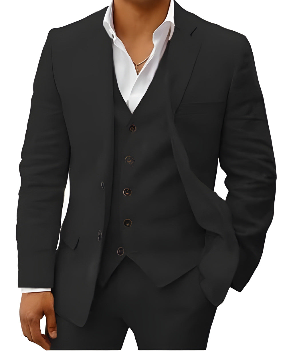 Notch Lapel Three Piece Tailored Suit for Men | Wedding Ceremony Formal Wear