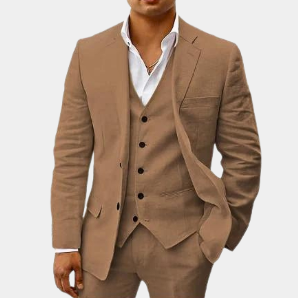 Notch Lapel Three Piece Tailored Suit for Men | Wedding Ceremony Formal Wear