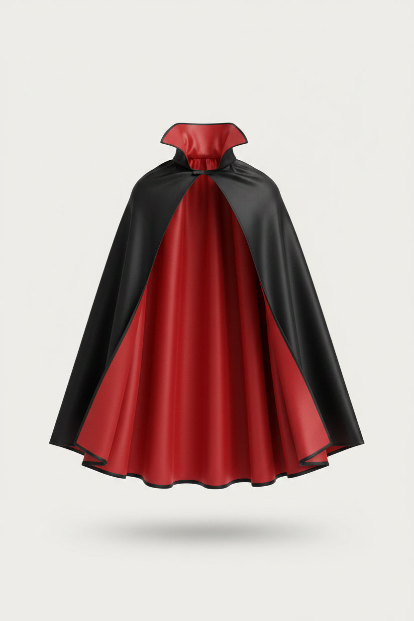 Reversible Black and Red Vampire Cape with Stand Collar for Kids | Halloween