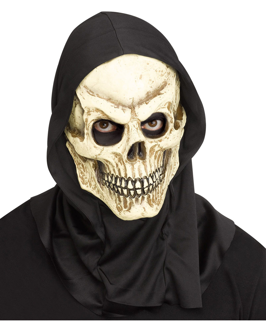 Beige Brown Black Vinyl Skull Hood Halloween Horror Costume Mask for Men