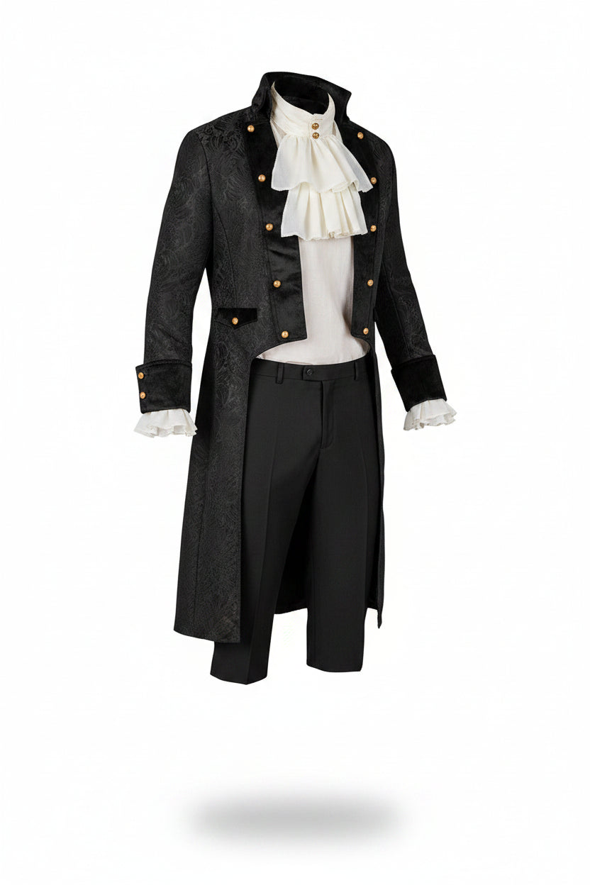 Black Gold Embossed Victorian Tailored Costume Coat for Men | Halloween Party