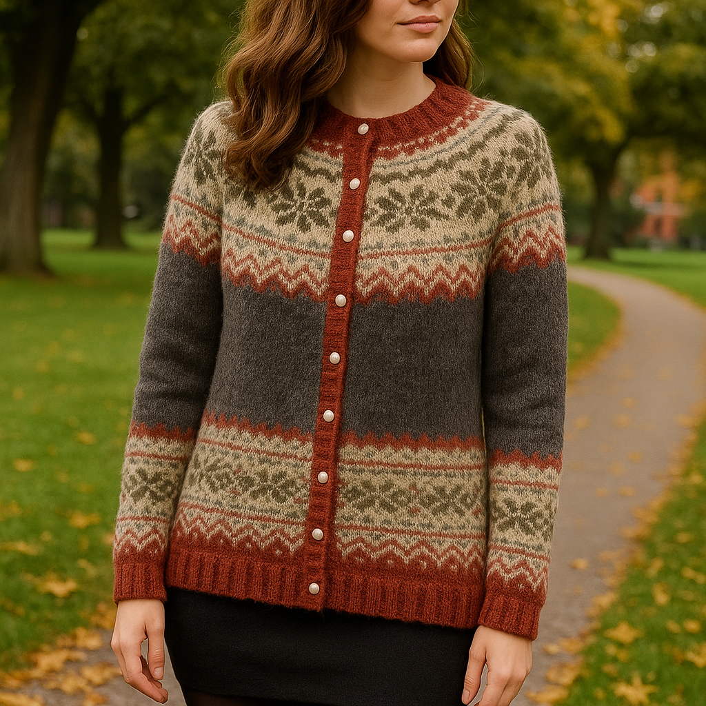 Women's Cardigan | Norwegian Pattern Button Closure Long Sleeves