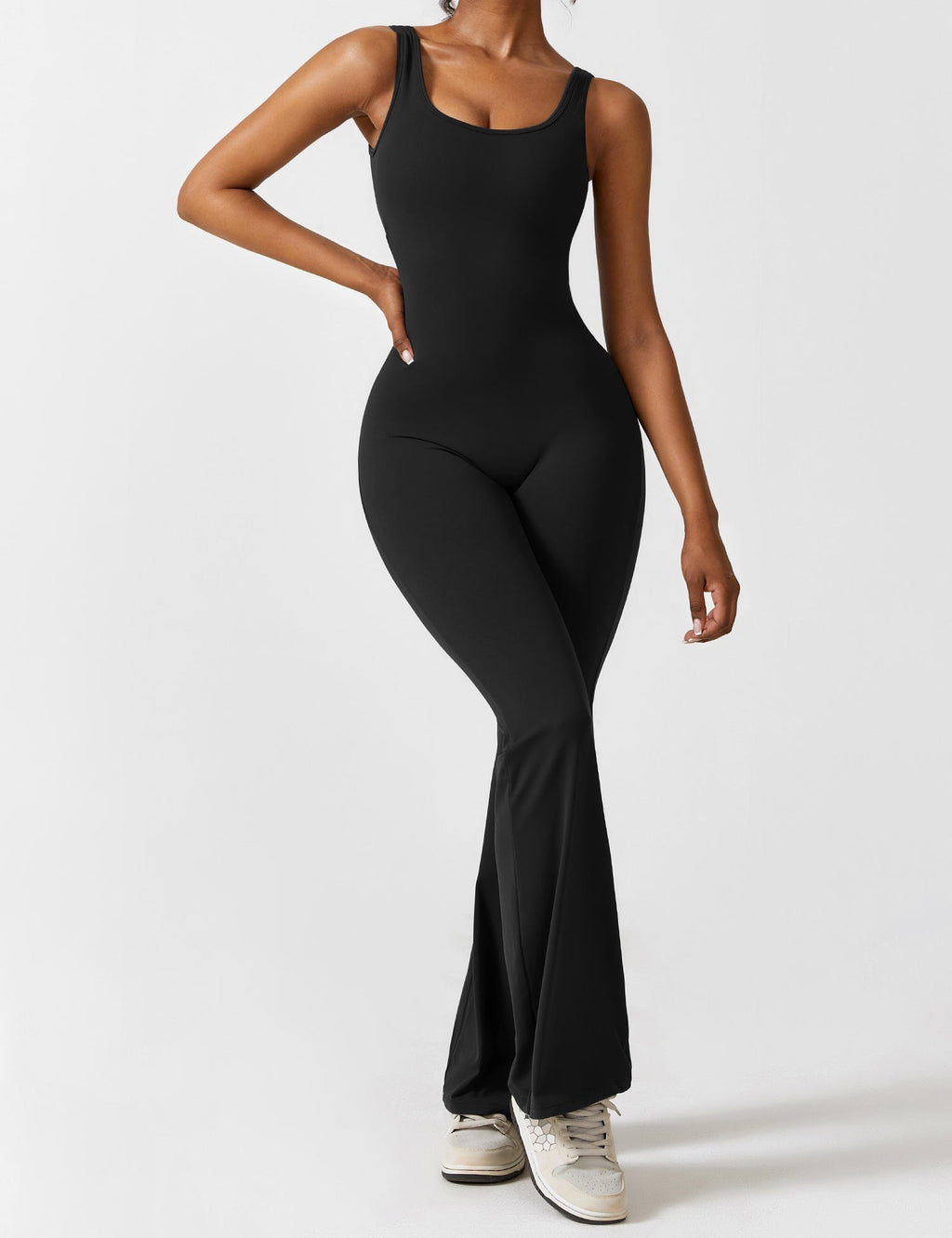 Stretch Open Back Flared Leg Athletic Jumpsuit for Women | Yoga Activewear