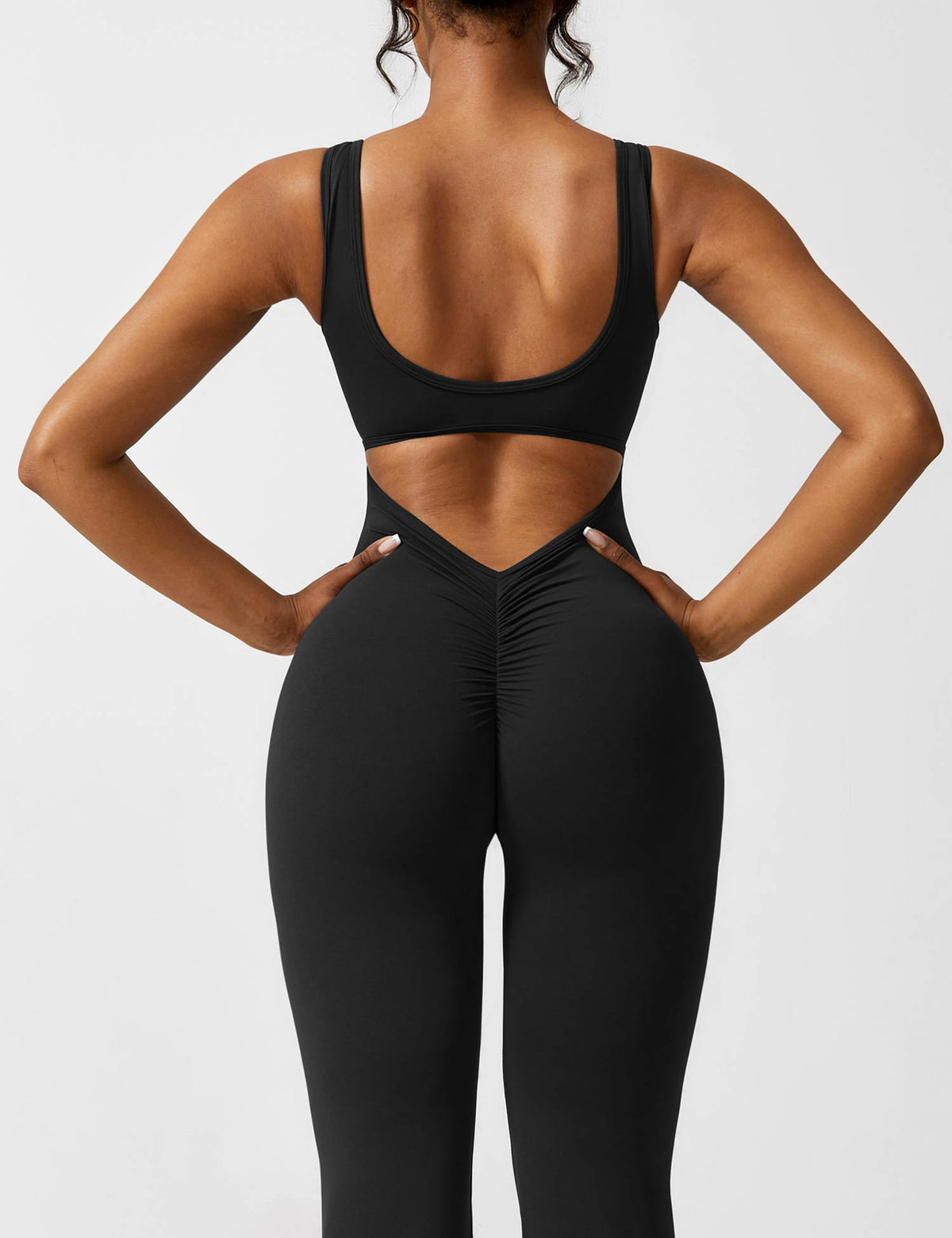 Stretch Open Back Flared Leg Athletic Jumpsuit for Women | Yoga Activewear