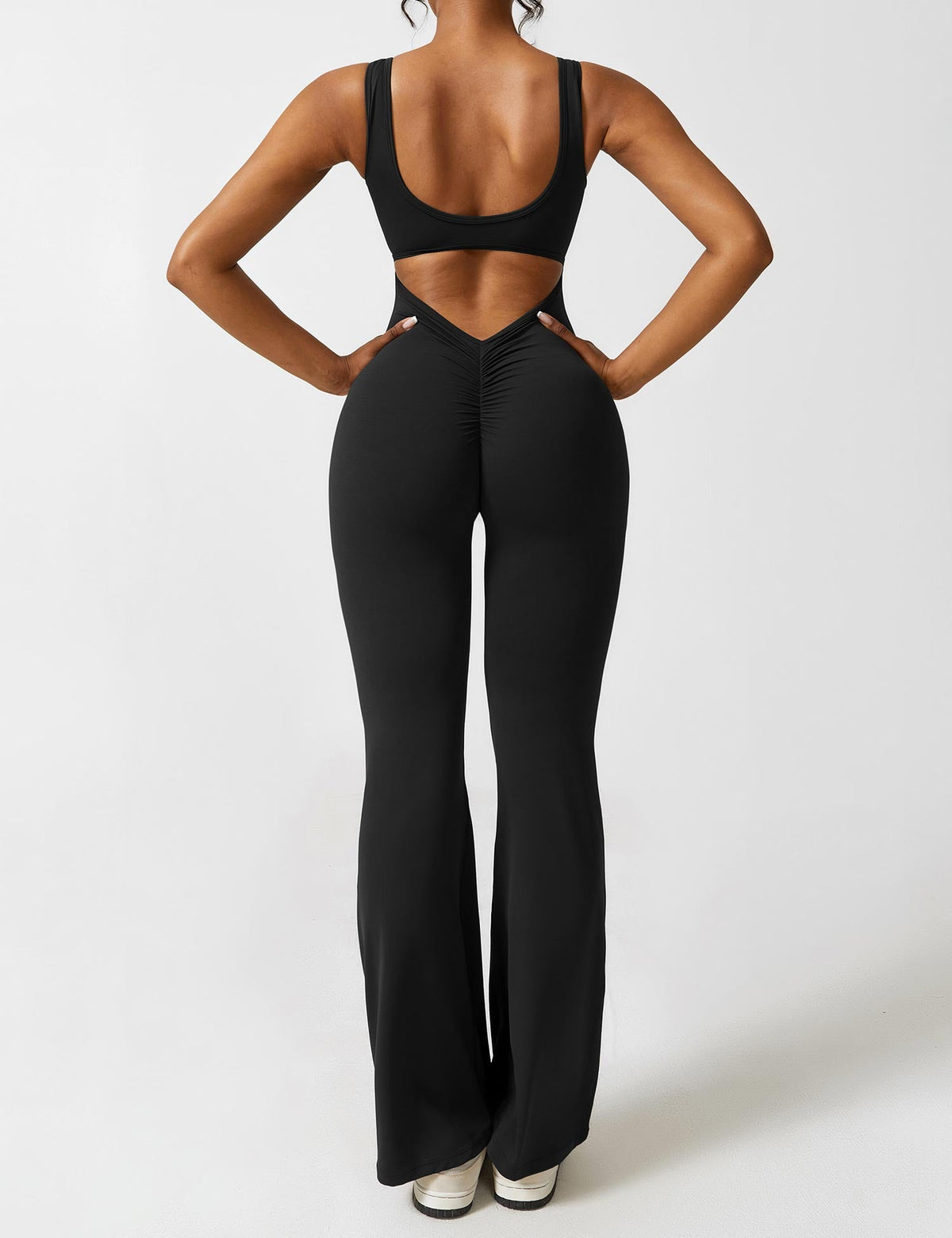Stretch Open Back Flared Leg Athletic Jumpsuit for Women | Yoga Activewear