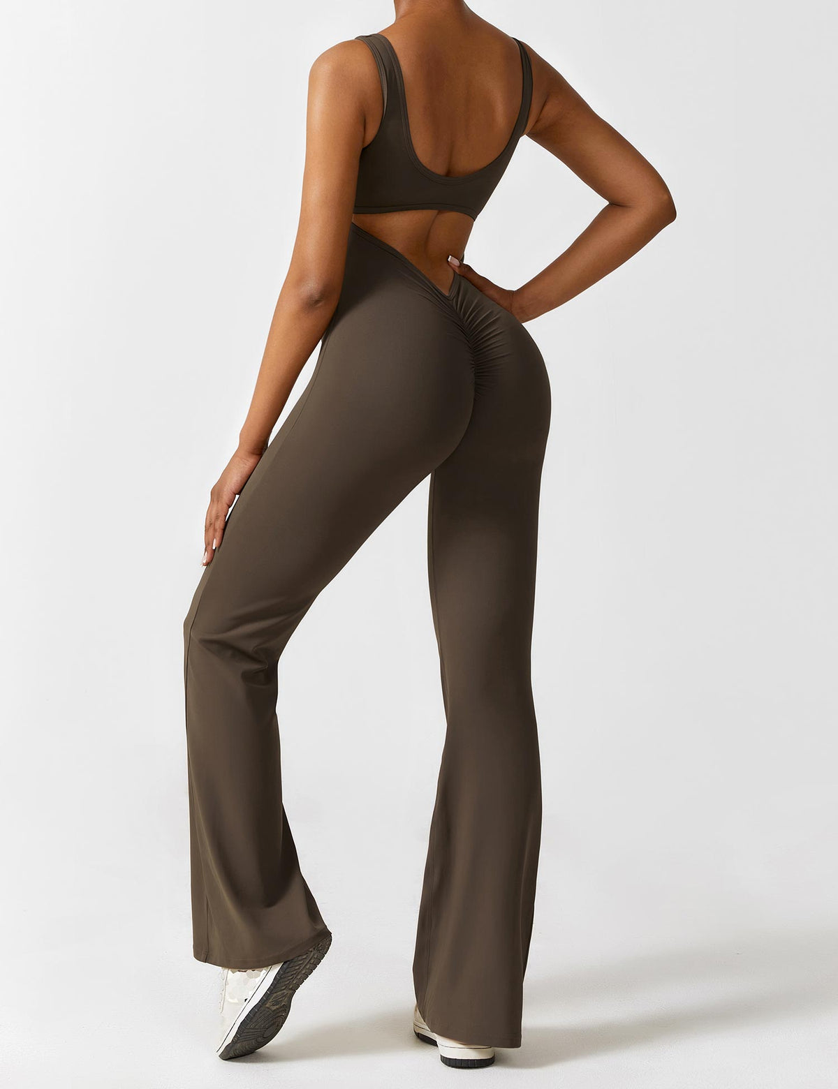 Stretch Open Back Flared Leg Athletic Jumpsuit for Women | Yoga Activewear