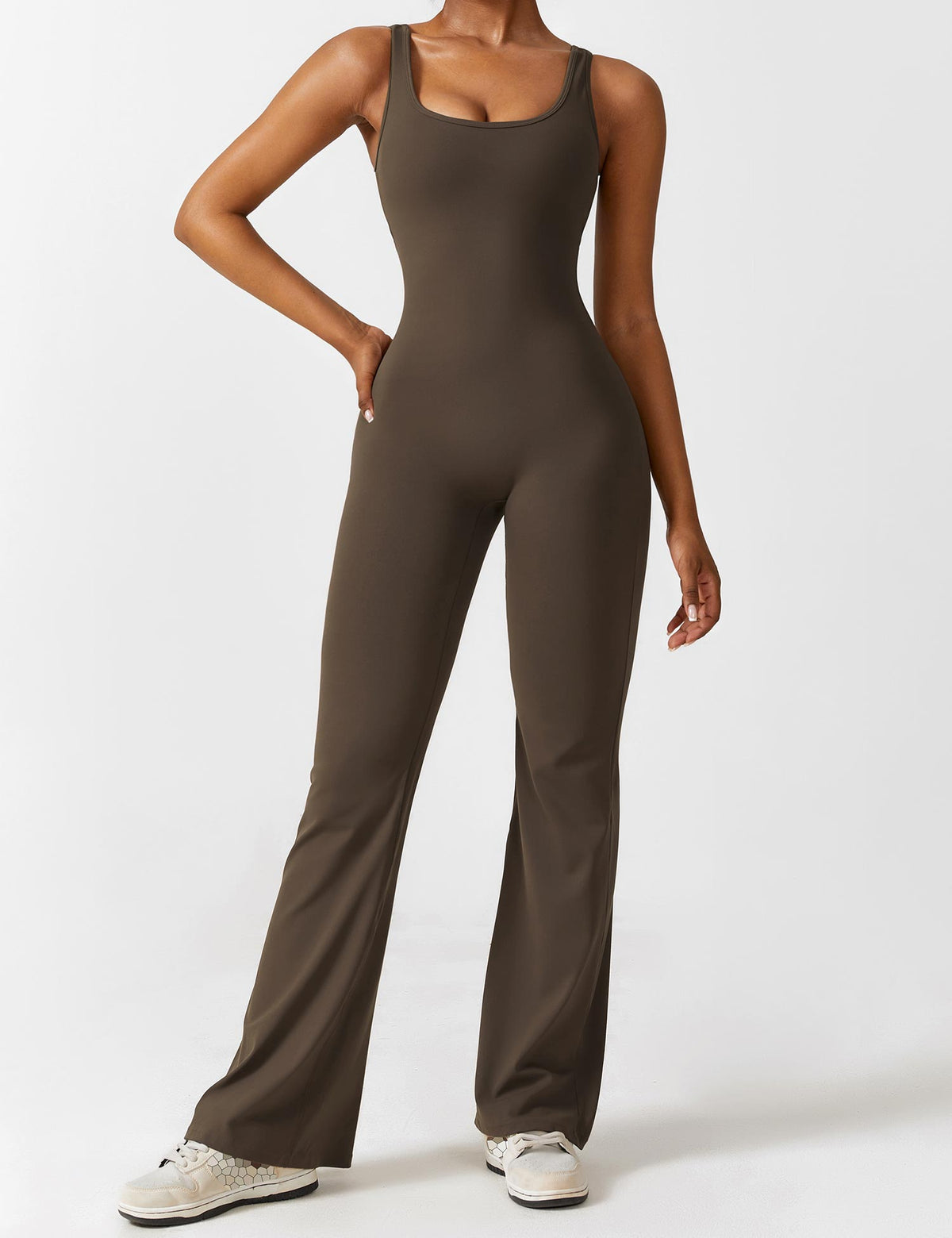 Stretch Open Back Flared Leg Athletic Jumpsuit for Women | Yoga Activewear