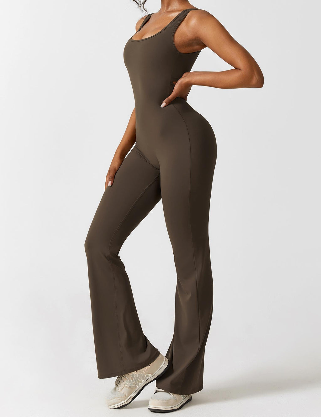 Stretch Open Back Flared Leg Athletic Jumpsuit for Women | Yoga Activewear