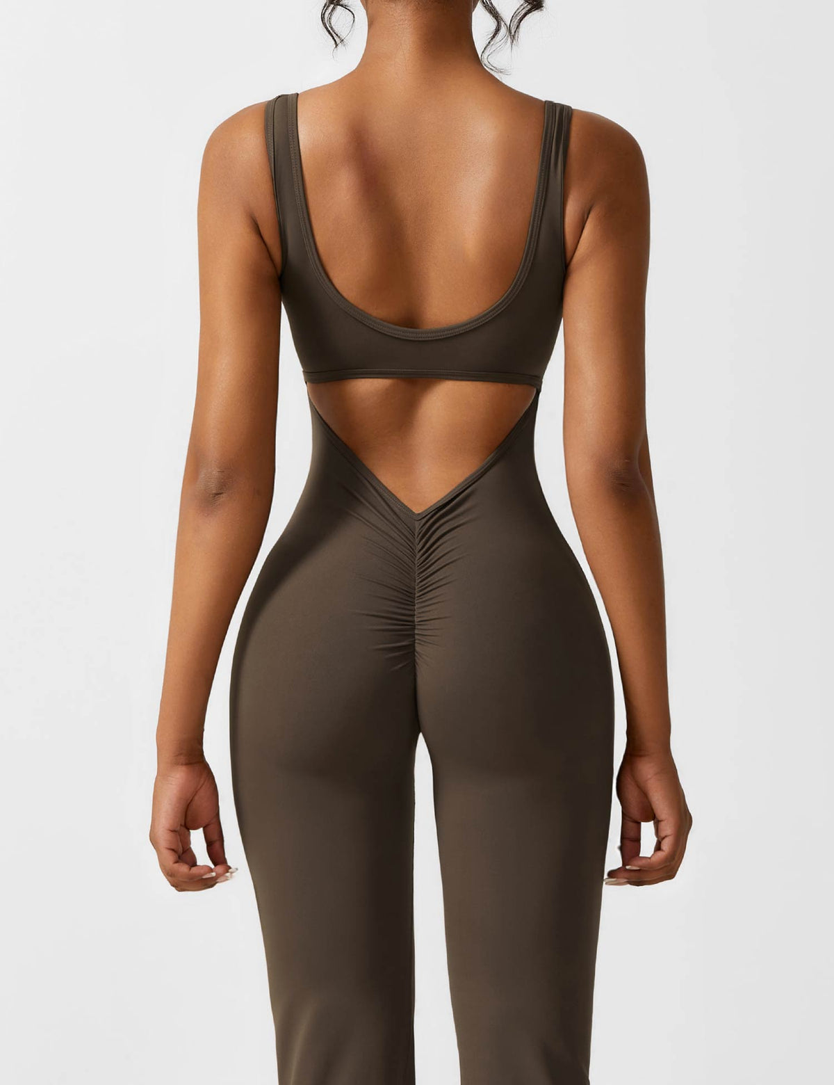 Stretch Open Back Flared Leg Athletic Jumpsuit for Women | Yoga Activewear