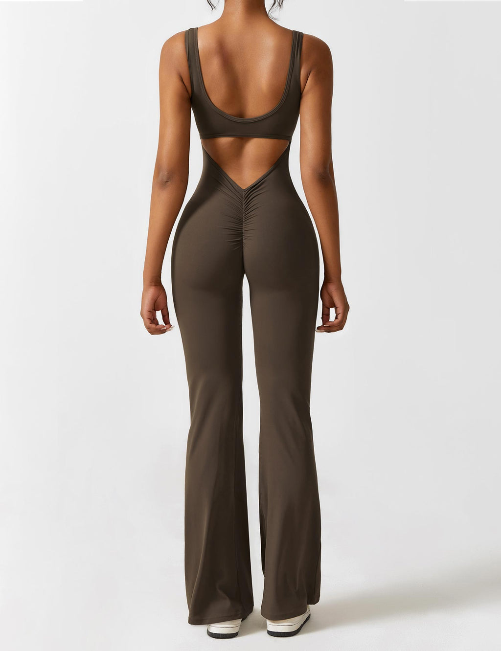 Stretch Open Back Flared Leg Athletic Jumpsuit for Women | Yoga Activewear