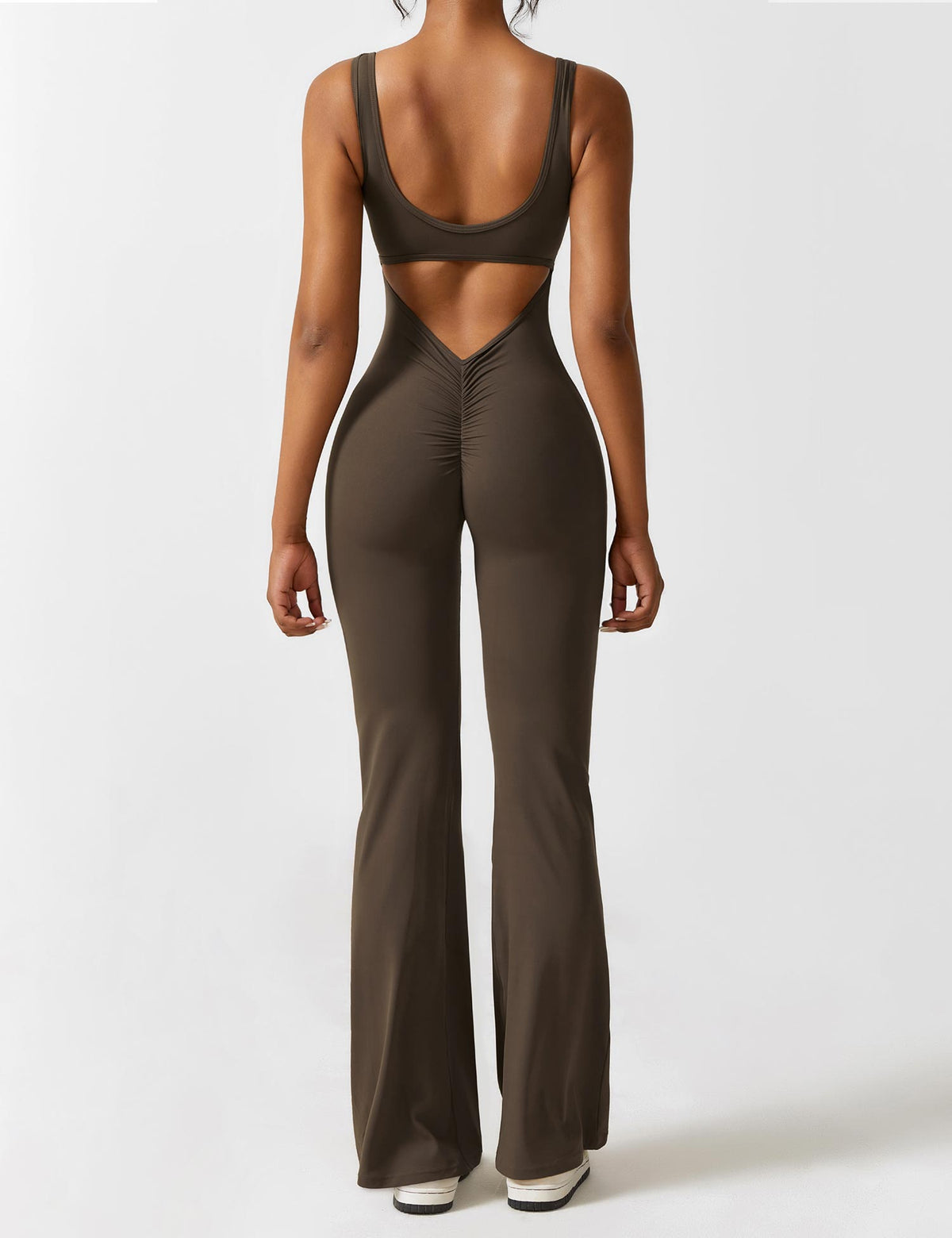 Stretch Open Back Flared Leg Athletic Jumpsuit for Women | Yoga Activewear