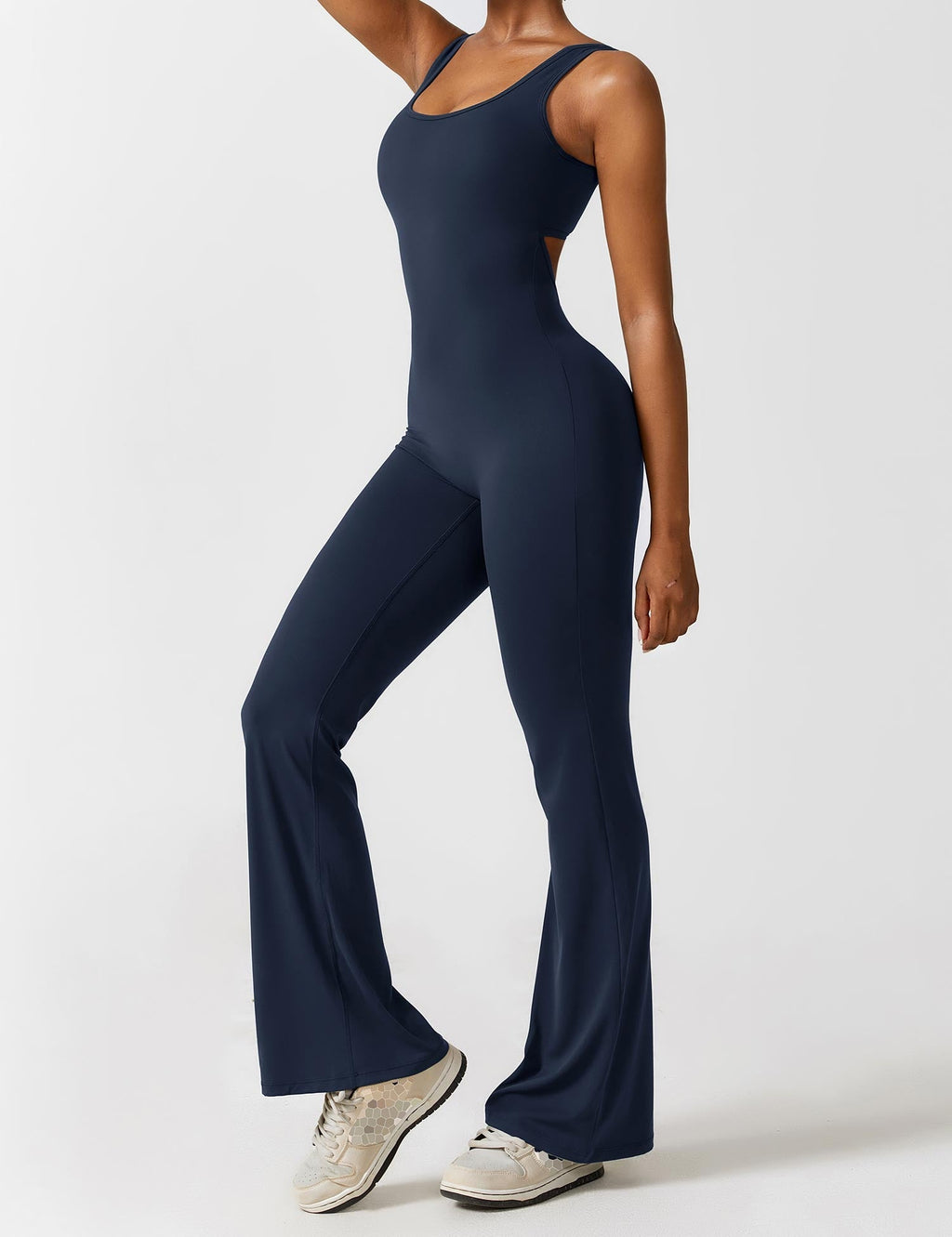 Stretch Open Back Flared Leg Athletic Jumpsuit for Women | Yoga Activewear
