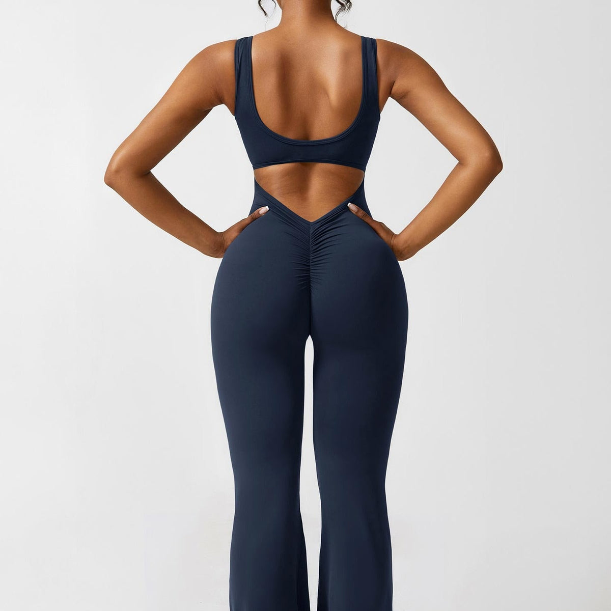 Stretch Open Back Flared Leg Athletic Jumpsuit for Women | Yoga Activewear