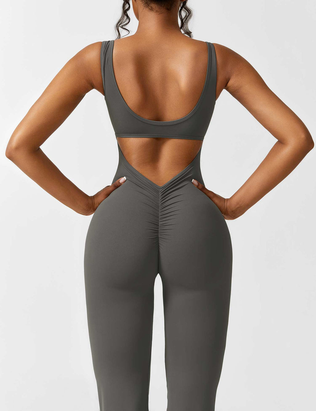 Stretch Open Back Flared Leg Athletic Jumpsuit for Women | Yoga Activewear