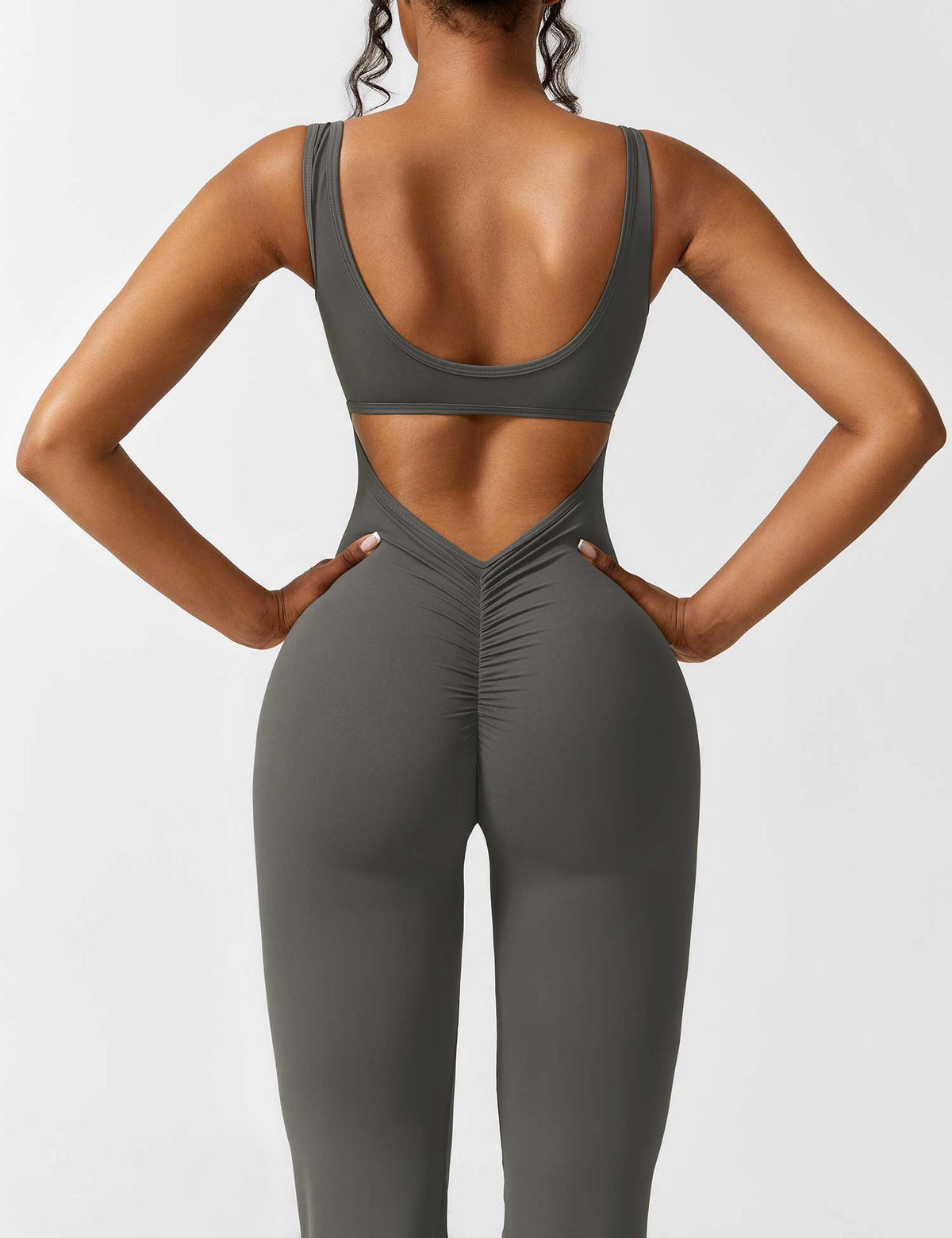 Stretch Open Back Flared Leg Athletic Jumpsuit for Women | Yoga Activewear