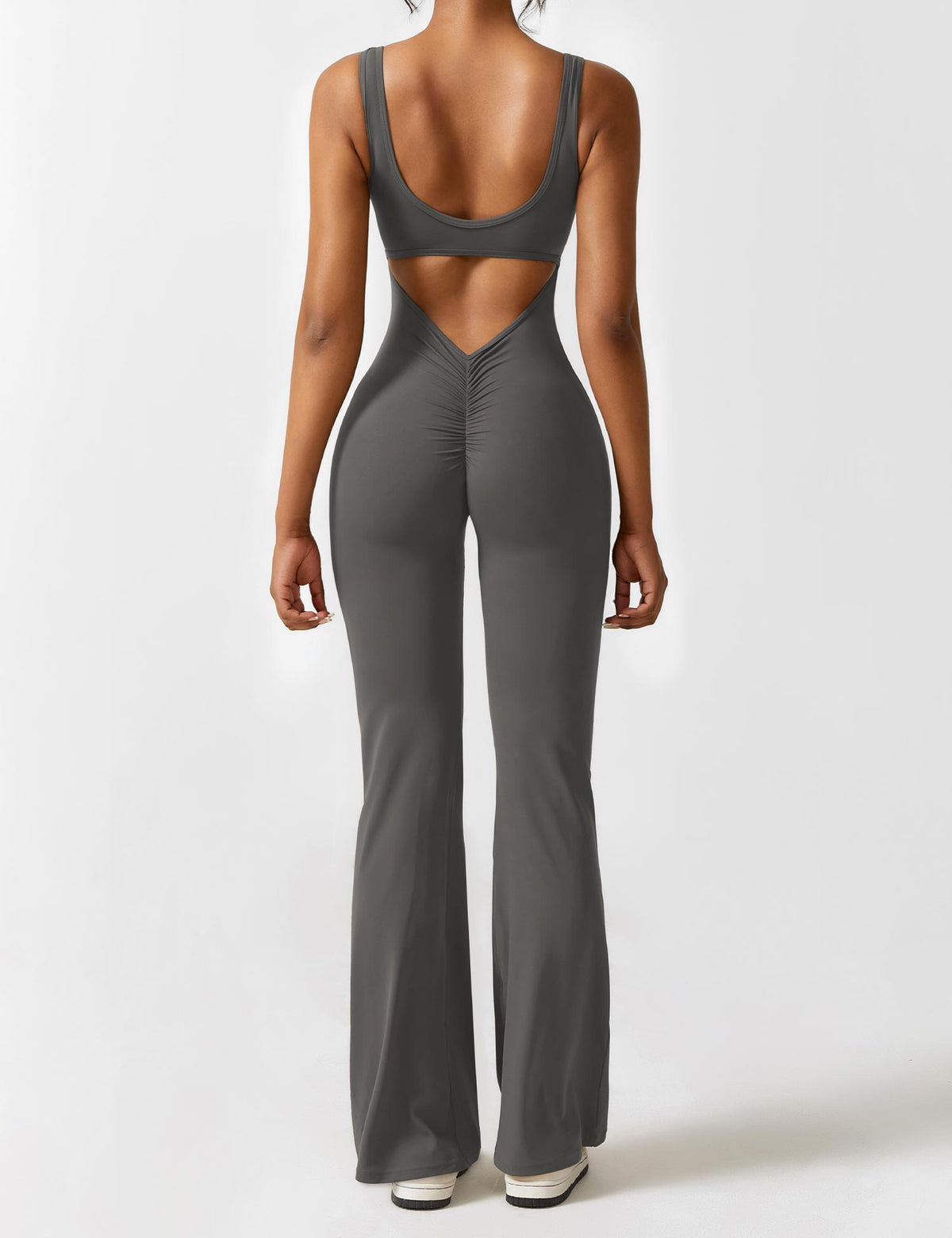 Stretch Open Back Flared Leg Athletic Jumpsuit for Women | Yoga Activewear