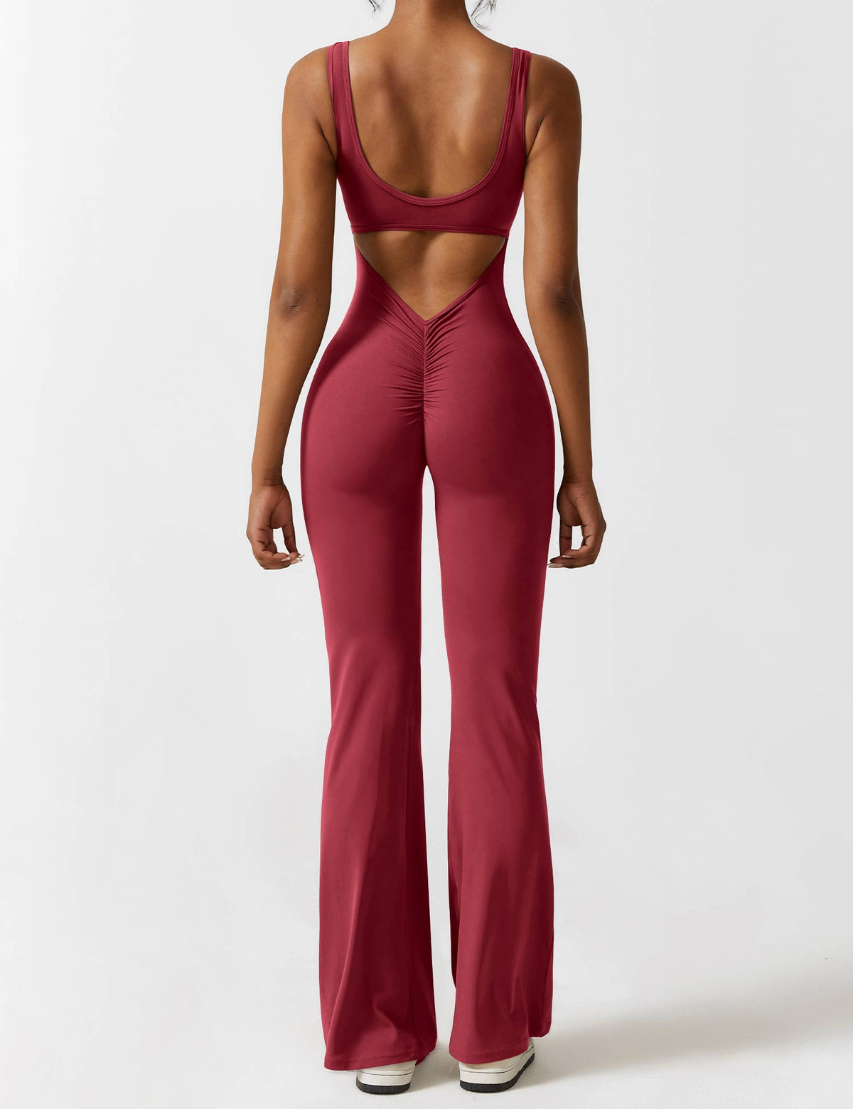 Stretch Open Back Flared Leg Athletic Jumpsuit for Women | Yoga Activewear
