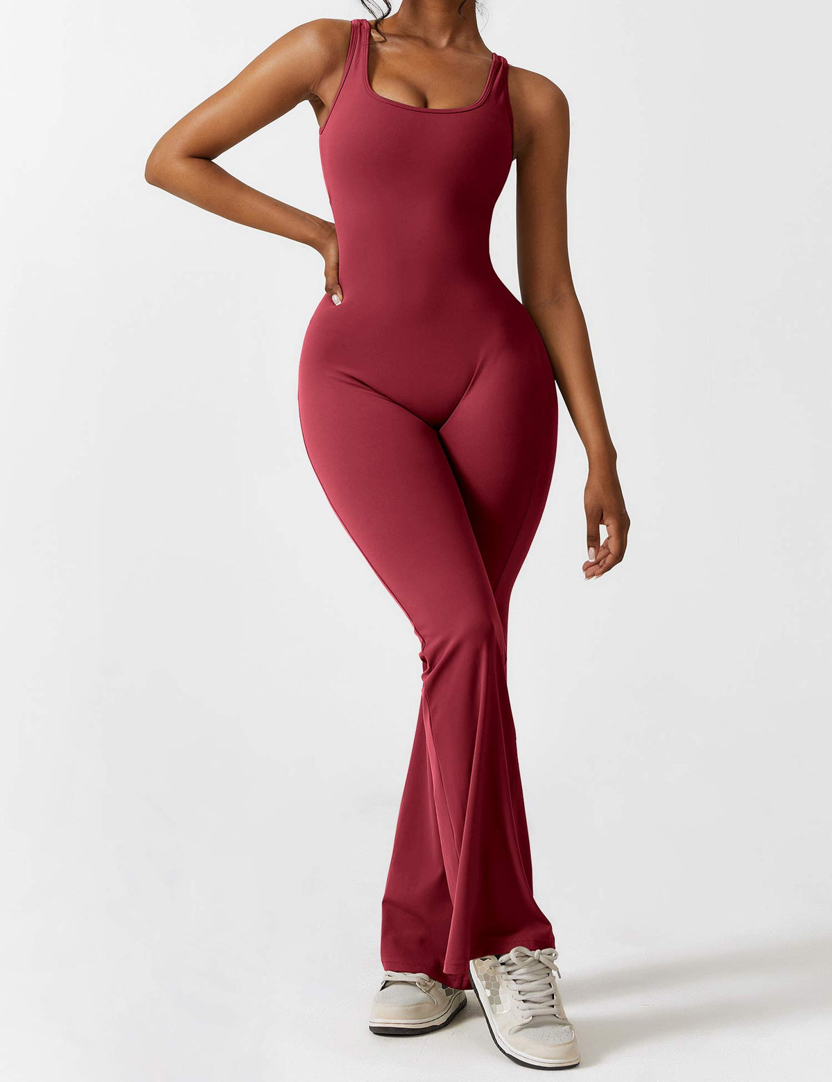 Stretch Open Back Flared Leg Athletic Jumpsuit for Women | Yoga Activewear