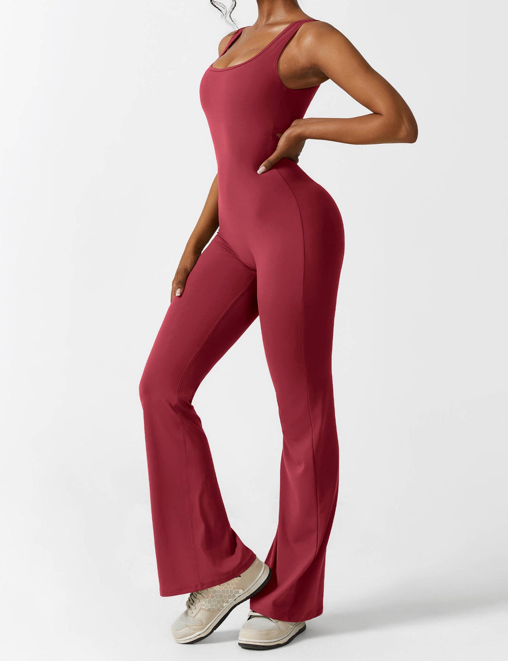 Stretch Open Back Flared Leg Athletic Jumpsuit for Women | Yoga Activewear