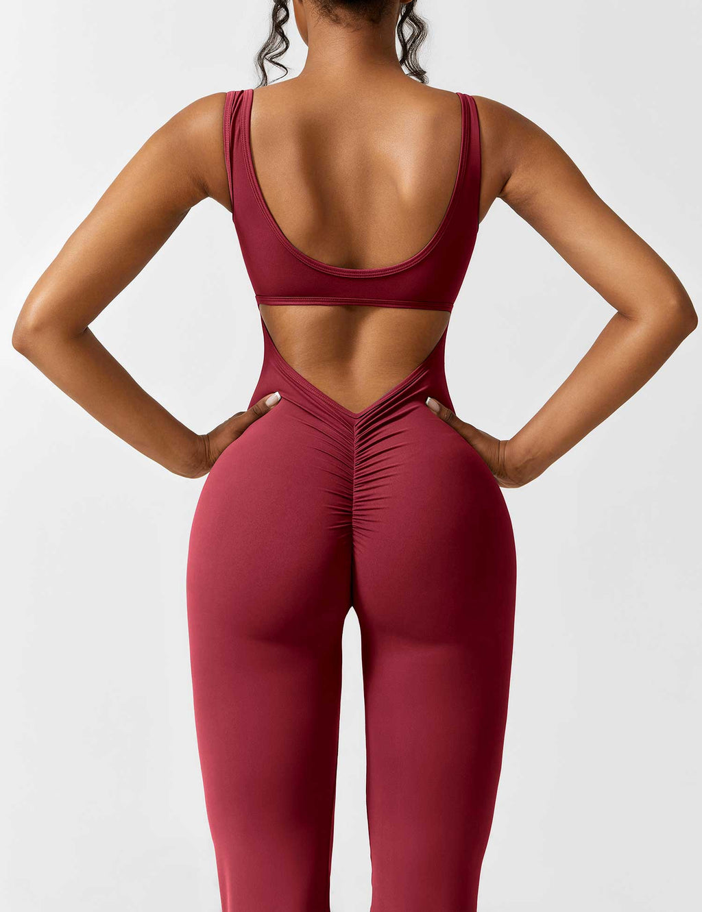 Stretch Open Back Flared Leg Athletic Jumpsuit for Women | Yoga Activewear